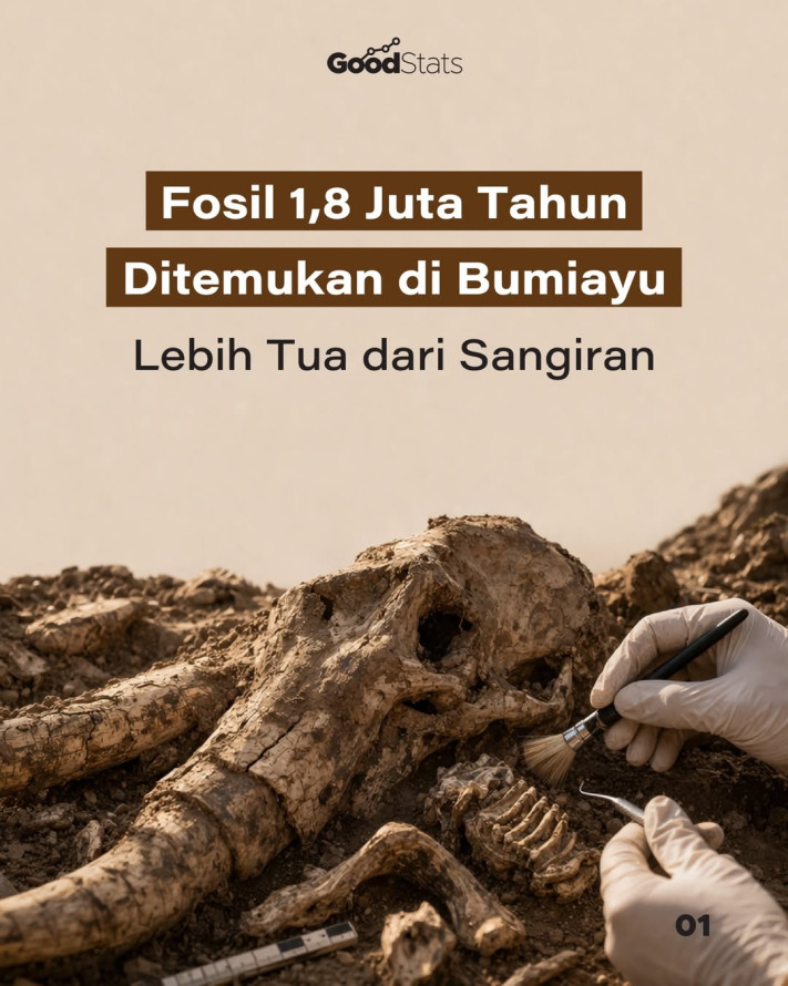 Fosil 1,8 Juta Tahun Ditemukan di Bumiayu, Lebih Tua dari Sangiran | GoodStats